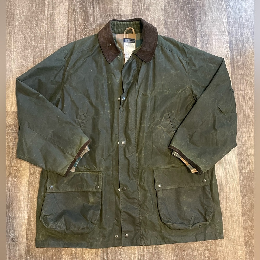 Vtg Lands’ End Waxed Cotton Hooded Chore Coat. Made in Scotland Men’s XL